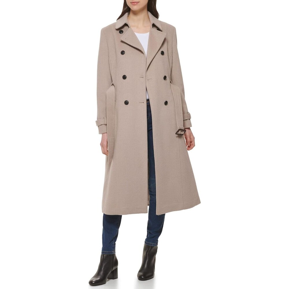 Cole Haan Women's Flared Trench Slick Wool Coat, Stone, 10